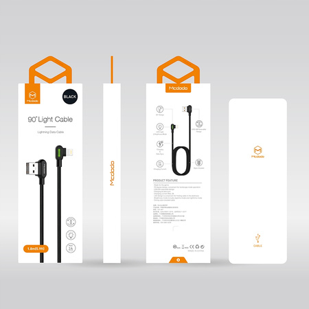 Kabel do telefonu Mcdodo szybki , kątowy, 90° , LED USB TYP C  0,5m czarny mocny z oplotem