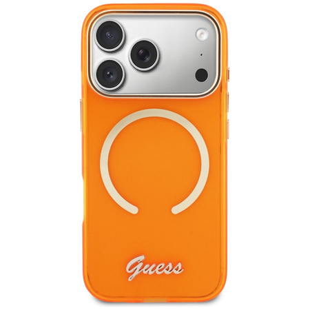 Etui Guess IML Script Metal MagSafe do   iPhone 17 Pro Max pomarańczowy