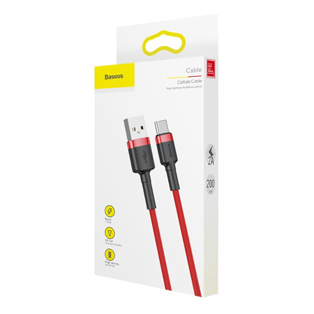 Baseus Cafule Cable wytrzymały nylonowy kabel przewód USB / USB-C QC3.0 2A 2M czerwony (CATKLF-C09)