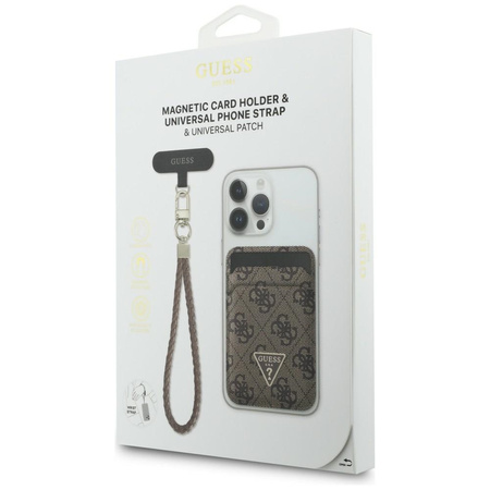 Zestaw portfel + hand strap Guess        triangle MagSafe brązowy