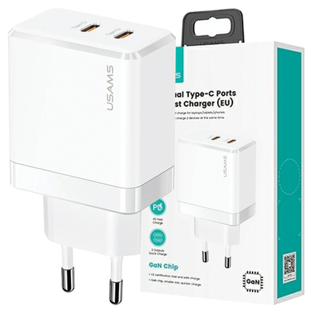 USAMS ŁADOWARKA 2XUSB-C T54 GAN 40W DO TELEFONÓW APPLE IPHONE ANDROID