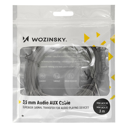 Wozinsky przedłużacz mini jack (żeński-męski) przedłużka AUX 3 m czarny