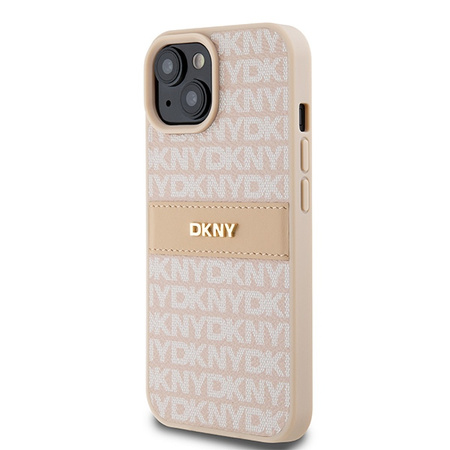DKNY ETUI DO IPHONE 15 14 13 HARDCASE Z METALOWYM LOGO SKÓRZANE MONO STRIPE