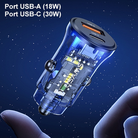 USAMS ŁADOWARKA SAMOCHODOWA 30W 1XUSB 1XUSB-C DO IPHONE 11 SZYBKA ŁADOWARKA