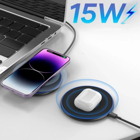 Ładowarka indukcyjna Wozinsky WLI-01Y 15W Qi z kablem USB-C - czarny