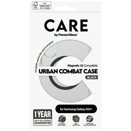 Etui CARE by PanzerGlass Flagship Urban Combat Black QI do Samsung Galaxy S25+ - przezroczysty