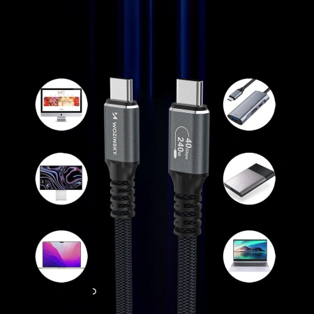 Kabel Wozinsky WPS-UY41S USB-C USB4 40Gb/s 240W 1m 4K - czarny