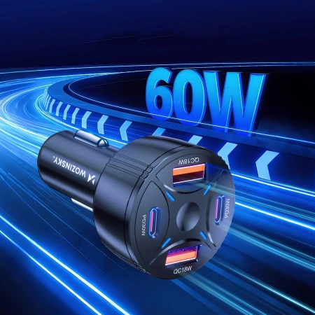 Ładowarka samochodowa Wozinsky WLS-04 60W 2xUSB-C 2xUSB-A - czarna