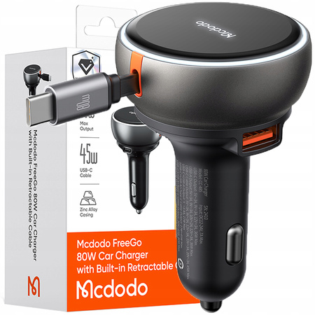 MCDODO MOCNA SZYBKA ŁADOWARKA SAMOCHODOWA 3X USB USB-C PD 80W LED KABEL 1M