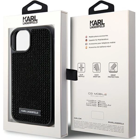 Etui Karl Lagerfeld Rhinestone Logo Metal Plate do iPhone 15 - czarne