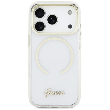 Etui Guess IML Script Metal MagSafe do   iPhone 17 Pro Max przezroczysty