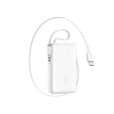 Powerbank Joyroom JR-PR2 35W 10000mAh ze zwijanym kablem USB-C i wbudowanym kablem Lightning - biały
