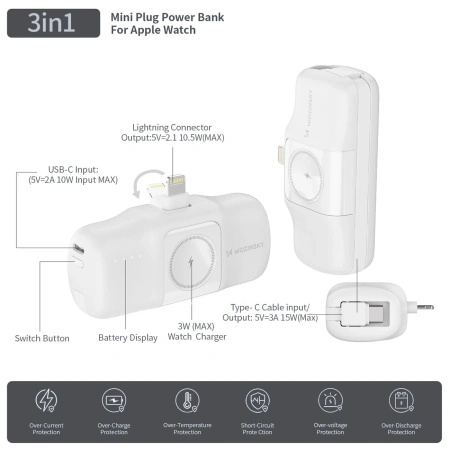 WOZINSKY MINI POWERBANK Z KABLEM USB-C DO APPLE WATCH 5000MAH 15W