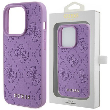 Etui Guess Leather 4G Stamped na iPhone 15 Pro - fioletowe