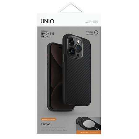 UNIQ etui Keva iPhone 15 Pro 6.1" Magclick Charging czarny/carbon black