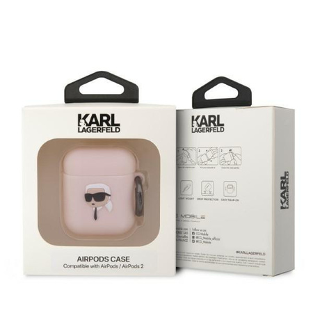 Etui Karl Lagerfeld KLA2RUNIKP na AirPods 1/2 - różowe Silicone Karl Head 3D