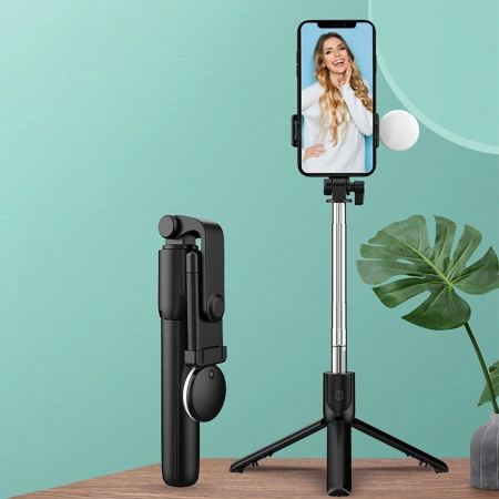 HURTEL SELFIE STICK TEELESKOPOWY TRIPOD Z OKRĄGŁĄ LAMPĄ DO TELEFONÓW 0.71M