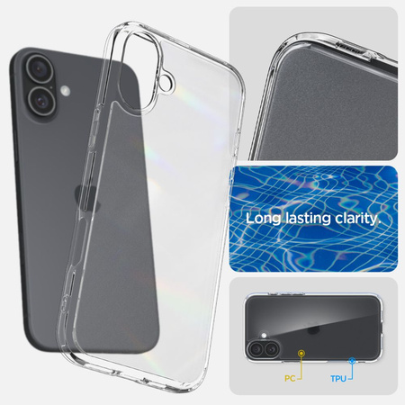 SPIGEN CASE ULTRA HYBRID DO IPHONE 16 Z OCHRONĄ NA TYŁ I BOKI PRZEZROCZYSTE