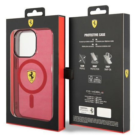 Etui Ferrari FEHMP14LURKR na iPhone 14 Pro - czerwone Translucent Magsafe