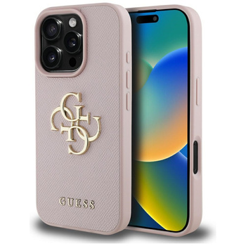 GUESS ETUI TPU DO IPHONE 16 PRO Z LOGO GRINDED BIG 4G SZYBKIE ŁADOWANIE