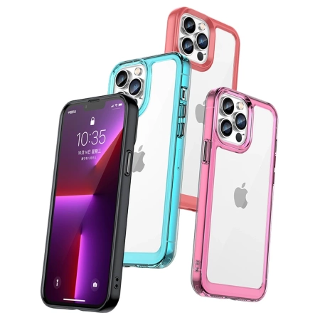 HURTEL SZTYWNY ETUI POKROWIEC DO IPHONE 12 PRO MAX Z ŻELOWĄ RAMKĄ NIEBIESKI