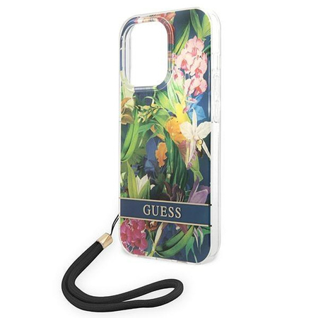 Guess GUOHCP14LHFLSB iPhone 14 Pro 6,1" niebieski/blue hardcase Flower Strap