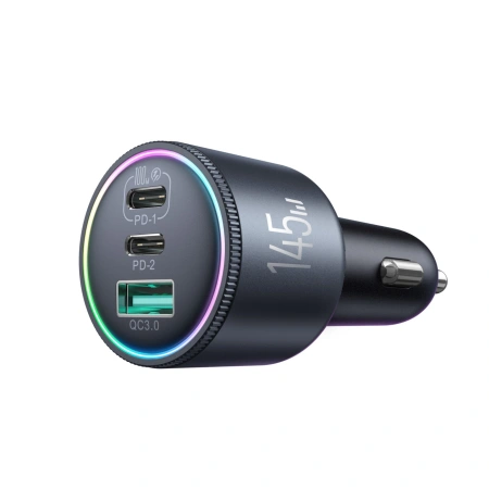Ładowarka samochodowa Joyroom JR-CCN07 145W 2xUSB-C USB-A + kabel USB-C 100W - ciemnoszara