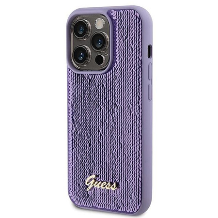 Etui Guess Sequin Script Metal na iPhone 15 Pro Max - fioletowe