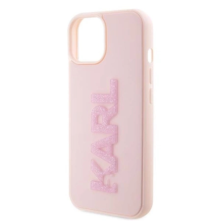 Etui Karl Lagerfeld 3D Rubber Glitter Logo na iPhone 15 Plus - różowe