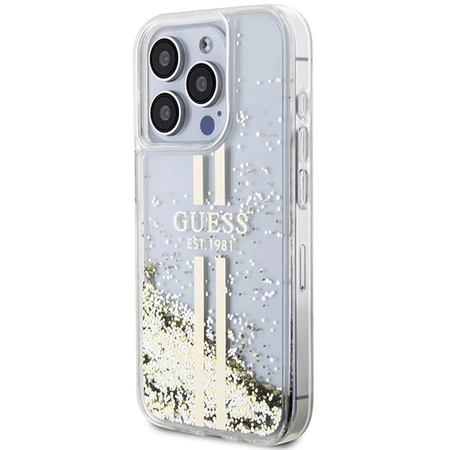 Etui Guess Liquid Glitter Gold Stripes na iPhone 15 Pro Max - przezroczyste