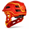 Kask rowerowy fullface dziecięcy Wozinsky z tylną lampką USB 52-56 cm - czerwono-żółty