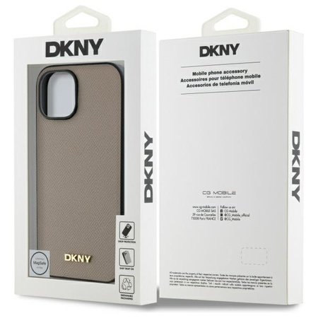 DKNY ETUI HARDCASE DO IPHONE 15 6.1 Z LOGO METALOWYM I DO MAGSAFE BEŻOWE