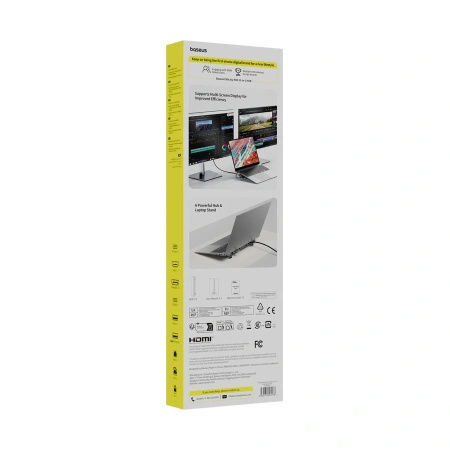 Stacja dokująca Baseus EliteJoy EH3 hub 12w1 USB-C - 2xHDMI 4K@60Hz DisplayPort 4K@60Hz 2xUSB-C 10Gb/s 2xUSB-A 5Gb/s USB-A 480Mb/s SD/microSD 3.0 RJ45 1Gigabit USB-C PowerDelivery - szara