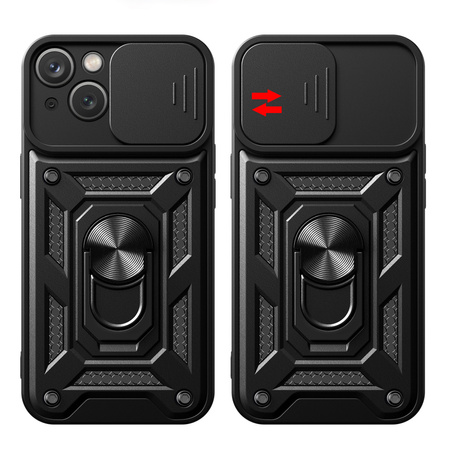 Pancerne etui Hybrid Armor Camshield z podstawką i osłoną aparatu do iPhone 15 - różowe