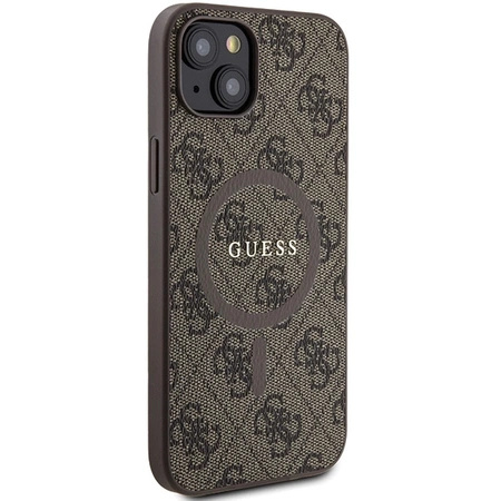 Etui Guess 4G Collection Leather Metal Logo MagSafe na iPhone 14 / 15 / 13 - brązowe