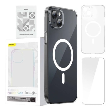 BASEUS ETUI POKROWIEC DO IPHONE 13 MAGNETIC CRYSTAL CLEAR ZESTAW CZYSZCZĄCY