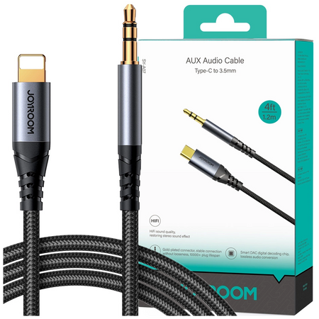 Joyroom kabel audio stereo AUX 3,5 mm mini jack - lightning do iPhone iPad 1,2m czarny (SY-A06)