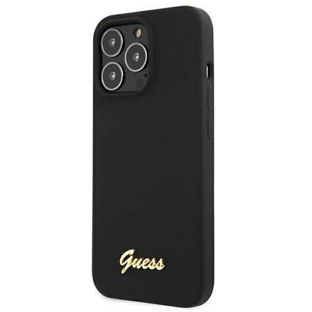 Guess GUHMP13LLSLMGBK iPhone 13 Pro / 13 6,1" black/czarny hardcase Silicone Script Gold Logo MagSafe