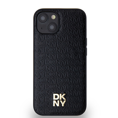 DKNY ETUI HARDCASE DO IPHONE 14 15 13 LEATHER MONOGRAM METAL LOGO