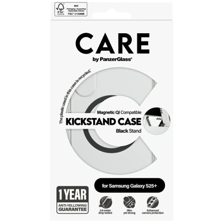 Etui CARE by PanzerGlass Feature Black Kickstand & QI do Samsung Galaxy S25+ - przezroczysty