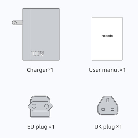 Mcdodo GaN Szybka Ładowarka do telefonu, laptopa USB-C PD USB-A QC 100W czarna