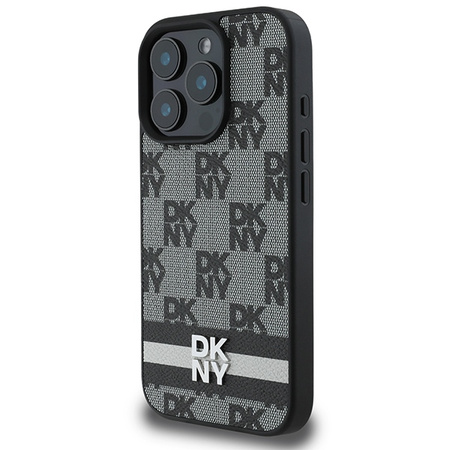 DKNY ETUI HARDCASE DO IPHONE 16 PRO 6.3 WZÓR W KRATKĘ Z PASKAMI DRUKOWANYMI