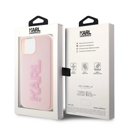 Etui Karl Lagerfeld 3D Rubber Glitter Logo na iPhone 15 Plus - różowe