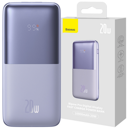 Powerbank Baseus Bipow Pro 10000mAh 20W fioletowy z kablem USB Typu A - USB Typu C 3A 0.3m (PPBD040205)