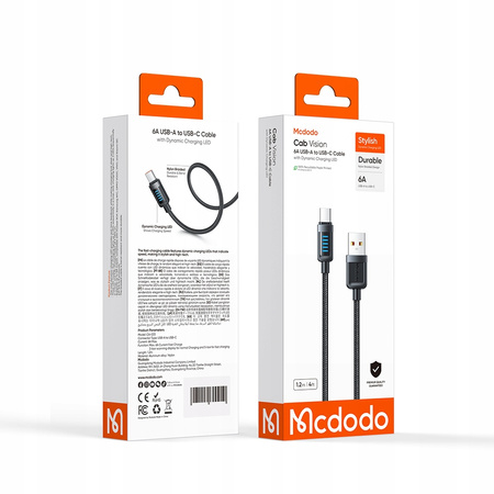 MCDODO KABEL USB-A USB-C SZYBKIE ŁADOWANIE USB TYP C PD 100W 6A 1,2M LED