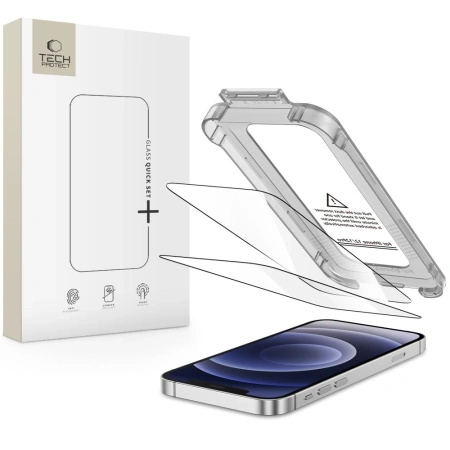 TECH-PROTECT SZKŁO HARTOWANE QUICK SET+ DO IPHONE 12 12 PRO 2-PACK OCHRONA