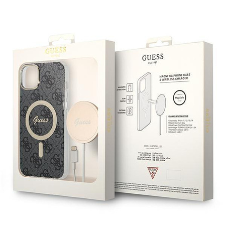Guess zestaw ładowarka MagSafe + etui do iPhone 14 Plus 6,7" czarne 4G Print (GUBPP14MH4EACSK)