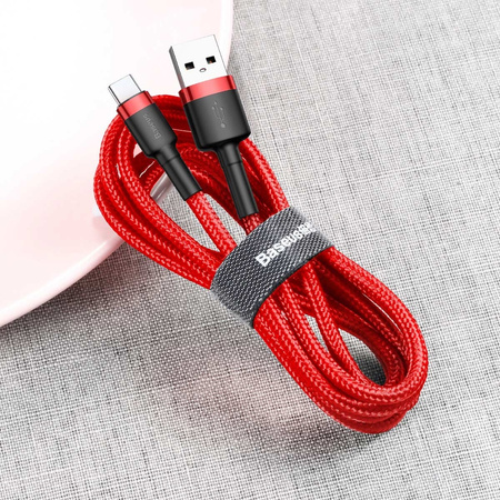 Baseus Cafule Cable wytrzymały nylonowy kabel przewód USB / USB-C QC3.0 3A 0,5M czerwony (CATKLF-A09)