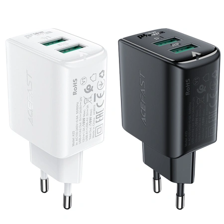 ACEFAST ŁADOWARKA SIECIOWA 2x USB 18W QC 3.0 DO TELEFONÓW SZYBKIE ŁADOWANIE