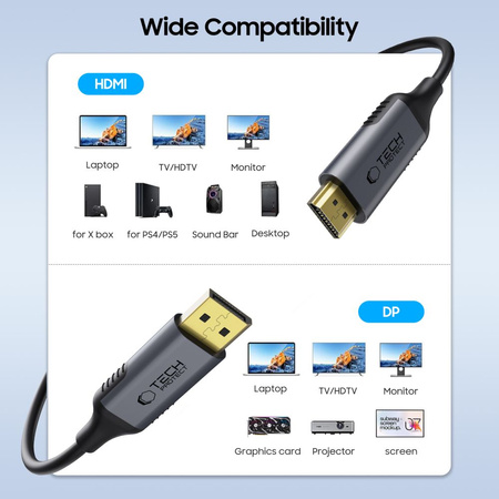TECH-PROTECT KABEL DISPLAYPORT HDMI 2.0 4K 60HZ DO KOMPUTERA MONITORA 200CM